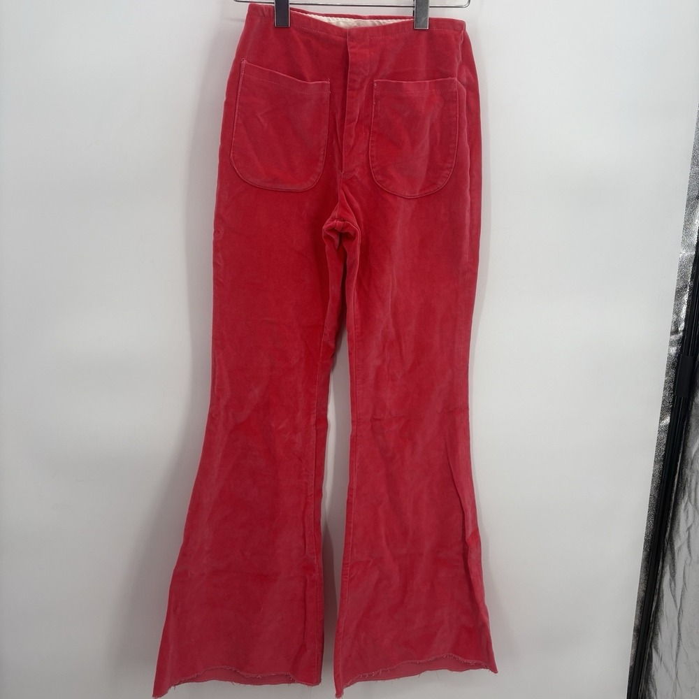 True Vintage‎ Inwood Velvet Hi Rise Flat Front Flare Pants Hot Pink 70s